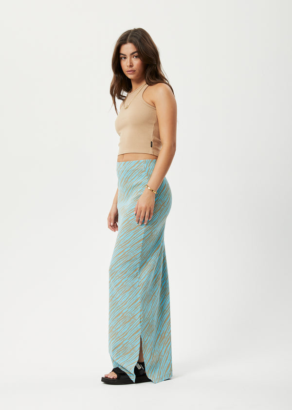 Afends Adi - Rib Maxi Skirt Blue Stripe
