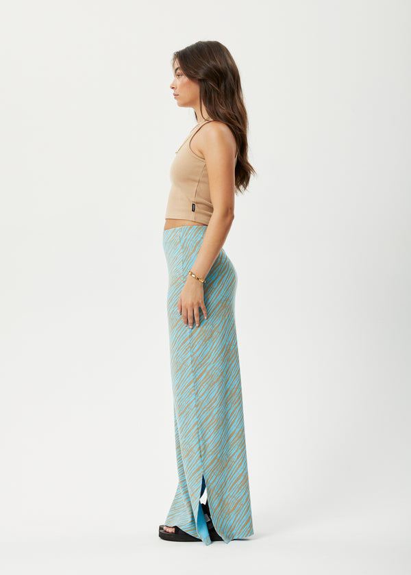 Afends Adi - Rib Maxi Skirt Blue Stripe