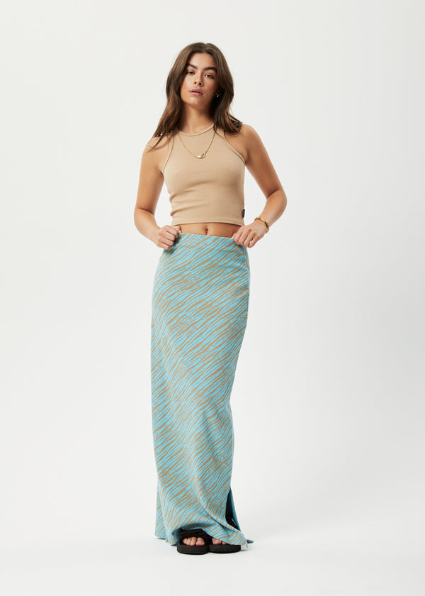 afends Adi - Rib Maxi Skirt Blue Stripe