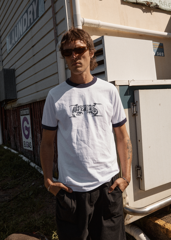 Afends All Eyez - Ringer Tee White / Deep Sea