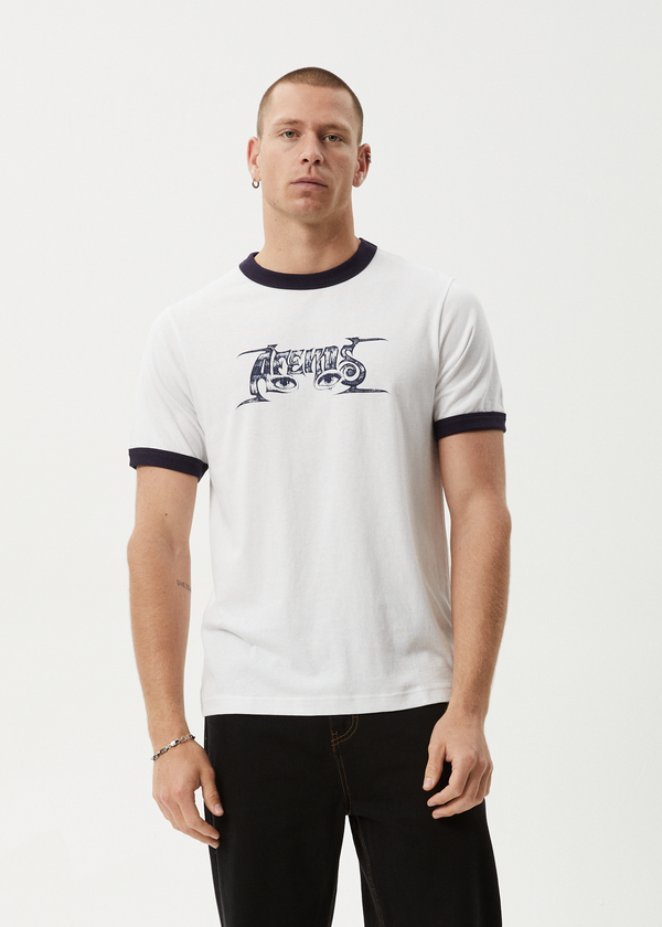 Afends All Eyez - Ringer Tee White / Deep Sea