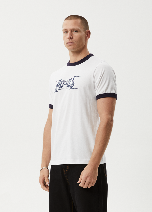 Afends All Eyez - Ringer Tee White / Deep Sea