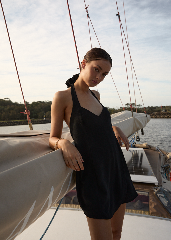 Afends Amaya - Halter Playsuit Black