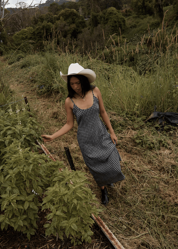 Afends Asta Rumi - Seersucker Midi Dress Steel Check