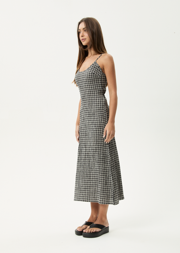 Afends Asta Rumi - Seersucker Midi Dress Steel Check
