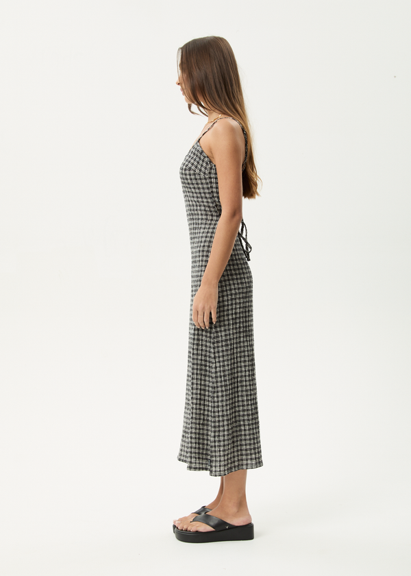 Afends Asta Rumi - Seersucker Midi Dress Steel Check