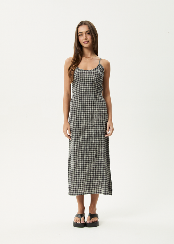 afends Asta Rumi - Seersucker Midi Dress Steel Check