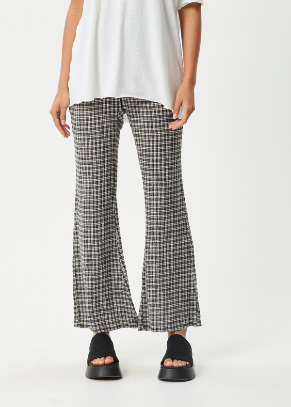 Afends Asta - Seersucker Flare Pant Steel Check