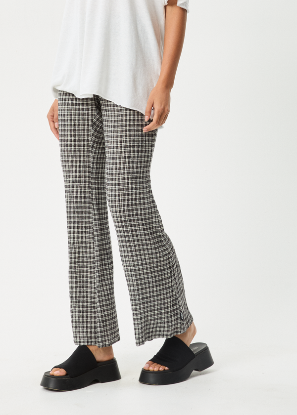 Afends Asta - Seersucker Flare Pant Steel Check