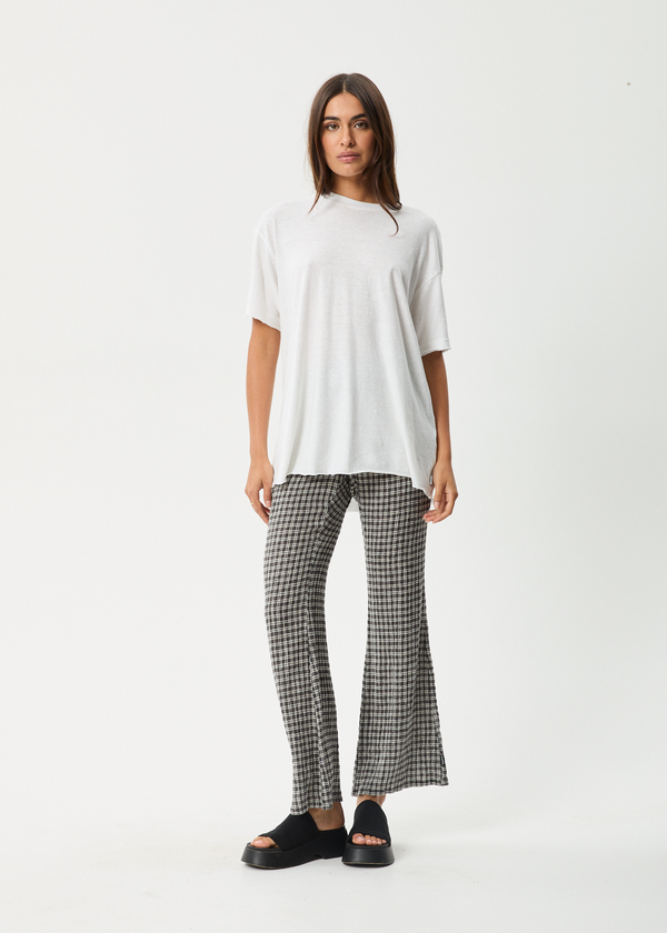 afends Asta - Seersucker Flare Pant Steel Check