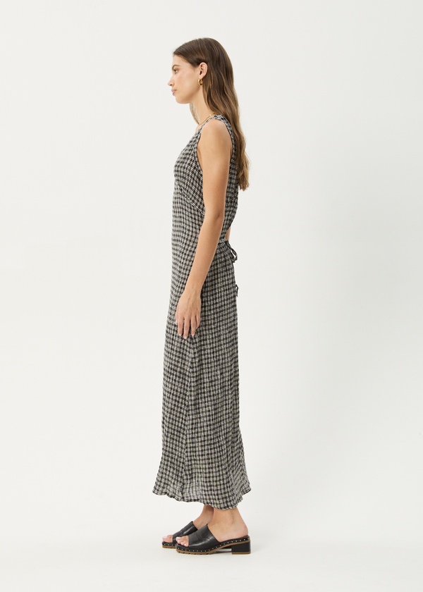 Afends Asta - Seersucker Maxi Dress Steel Check