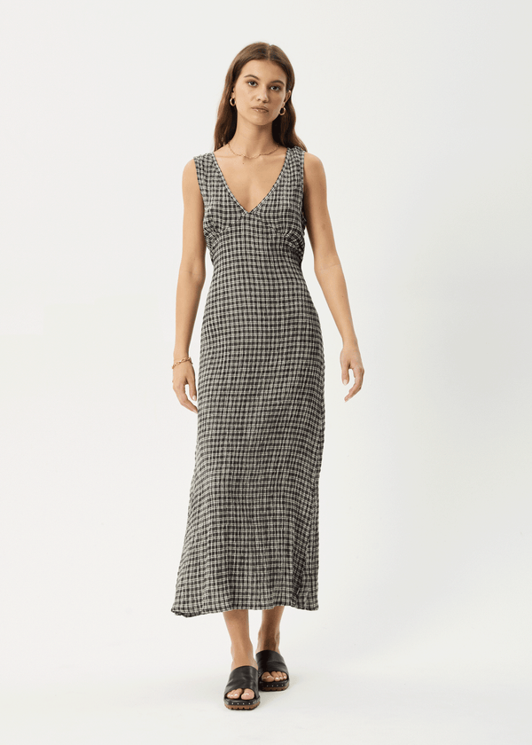 afends Asta - Seersucker Maxi Dress Steel Check