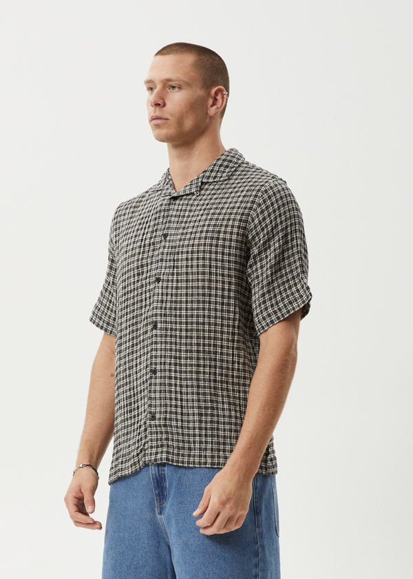 Afends Asta - Seersucker Regular Shirt Steel Check