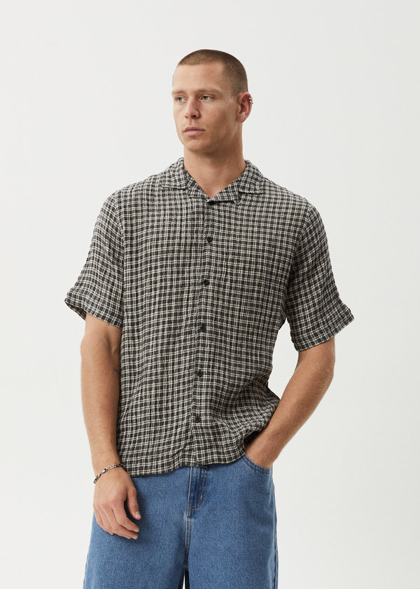 afends Asta - Seersucker Regular Shirt Steel Check