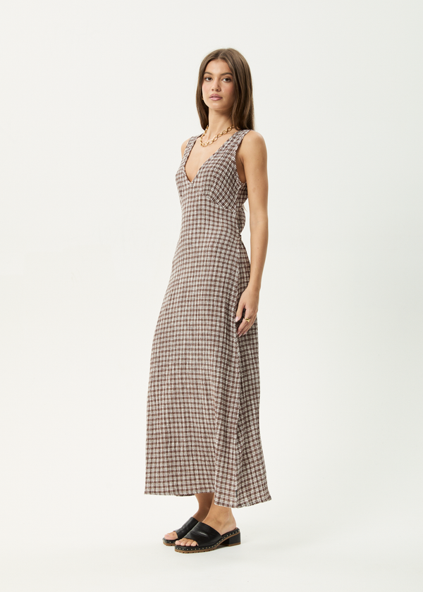 Afends Base - Seersucker Maxi Dress Coffee Check