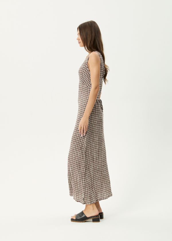 Afends Base - Seersucker Maxi Dress Coffee Check