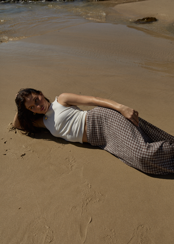 Afends Base - Seersucker Maxi Skirt Coffee Check