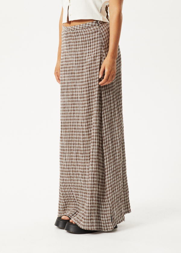 Afends Base - Seersucker Maxi Skirt Coffee Check