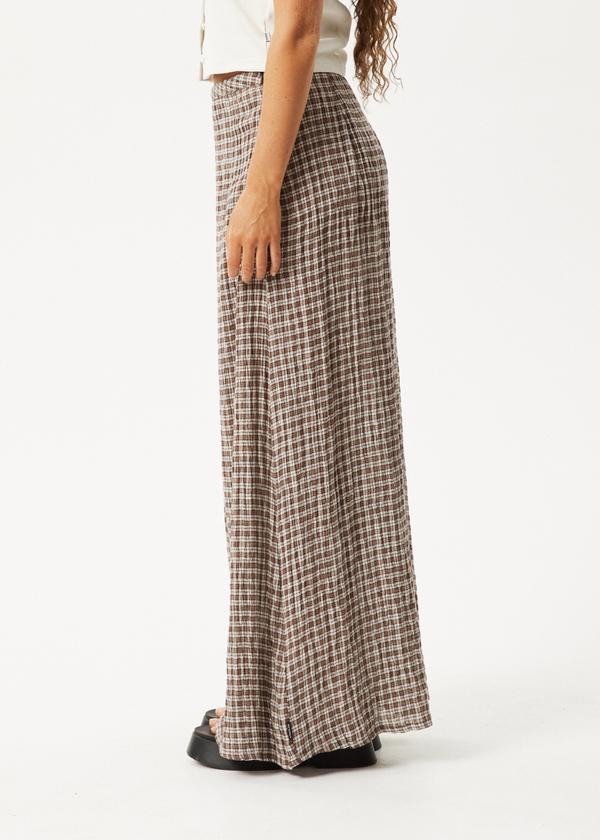 Afends Base - Seersucker Maxi Skirt Coffee Check
