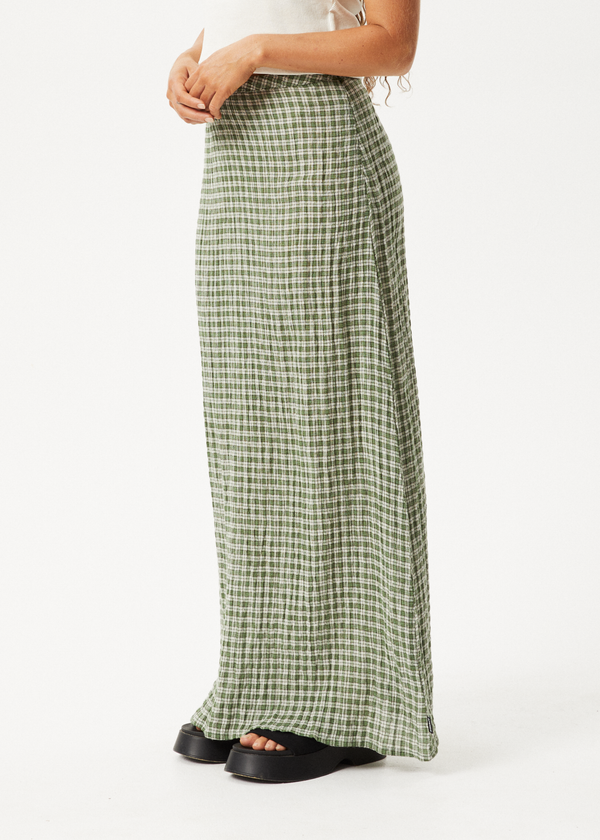 Afends Base - Seersucker Maxi Skirt Deep Green Check