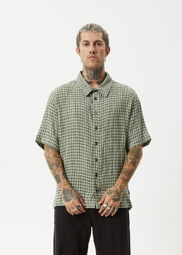 Afends Base - Short Sleeve Shirt Deep Green Check