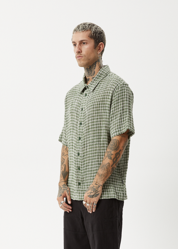 Afends Base - Short Sleeve Shirt Deep Green Check