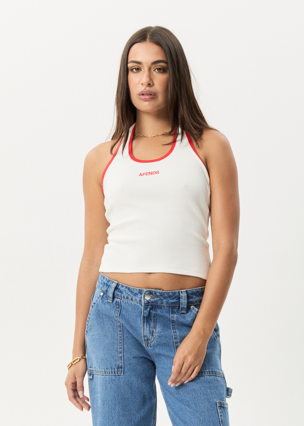 afends Basis - Rib Halter White / Tomato