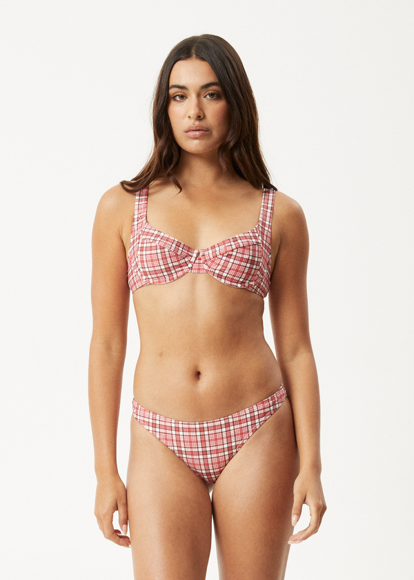 afends Check Out - Bikini Bottom Red Check