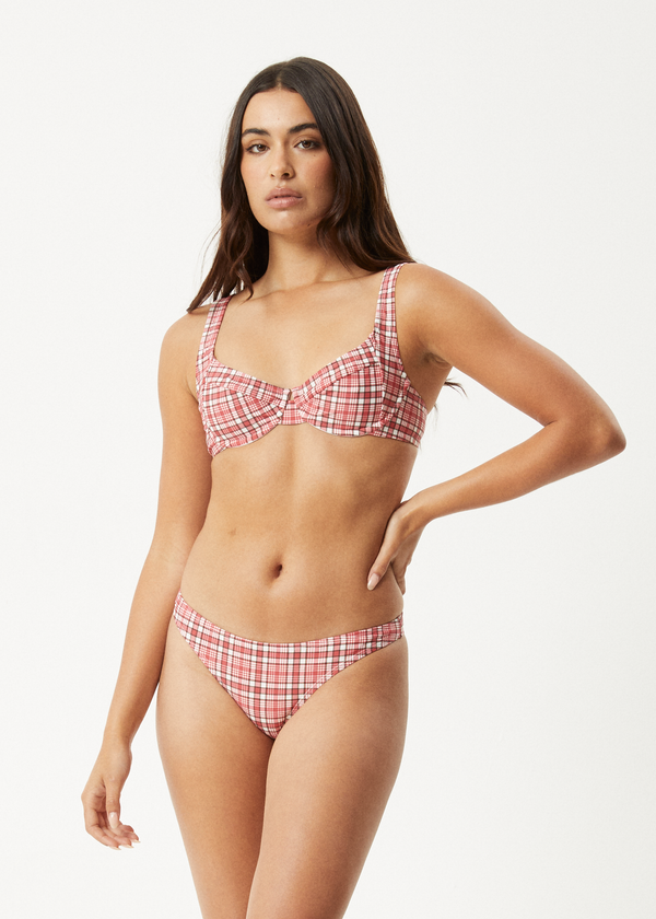 afends Check Out - Bikini Top Red Check