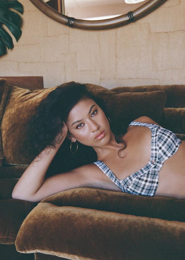 Afends Check Out - Check Bikini Top Moonbeam Check