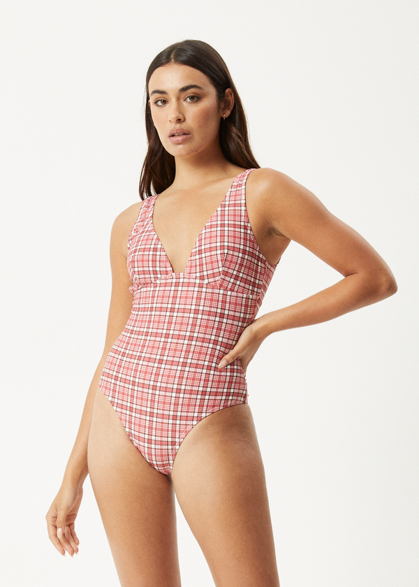 Afends Check Out - One Piece Red Check