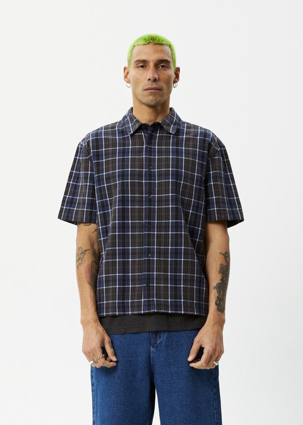Afends Check Out - Short Sleeve Shirt Navy Check