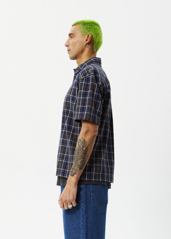 Afends Check Out - Short Sleeve Shirt Navy Check