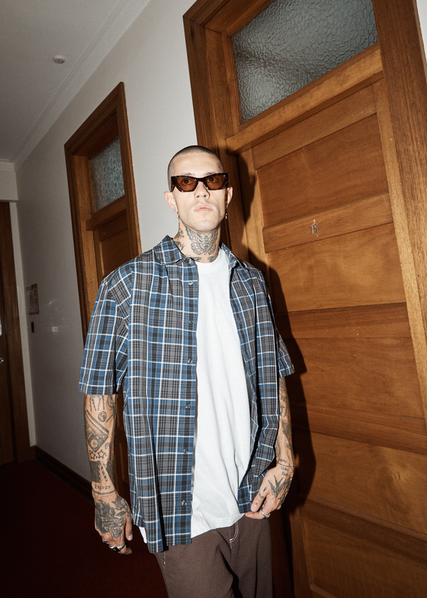 afends Check Out - Short Sleeve Shirt Navy Check