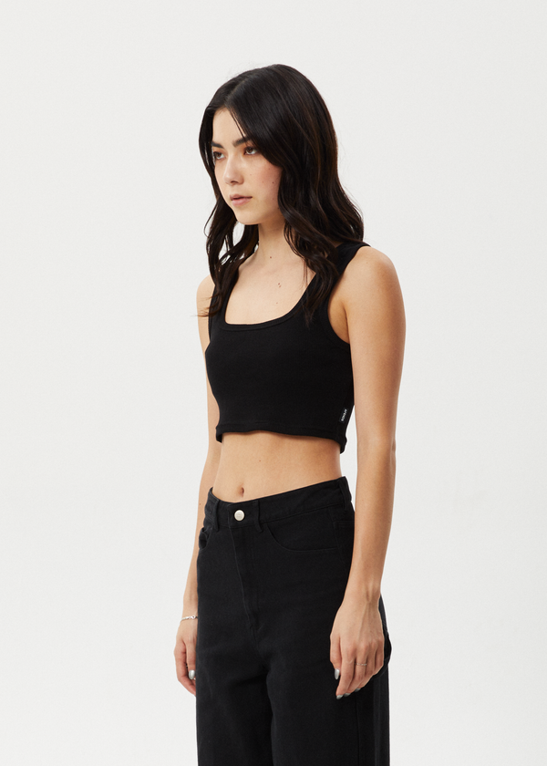 Afends Chia - Rib Cropped Singlet Black