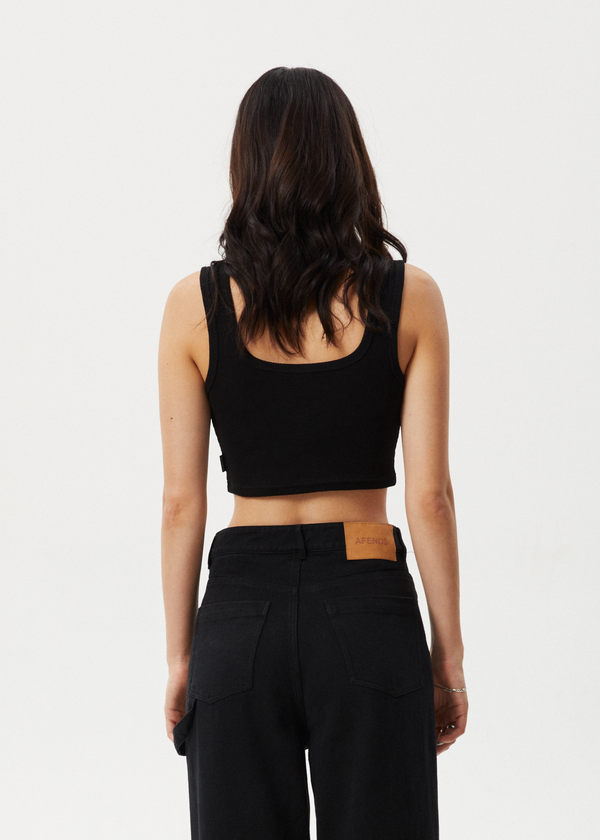 Afends Chia - Rib Cropped Singlet Black