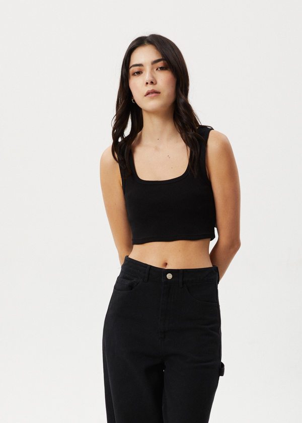 afends Chia - Rib Cropped Singlet Black