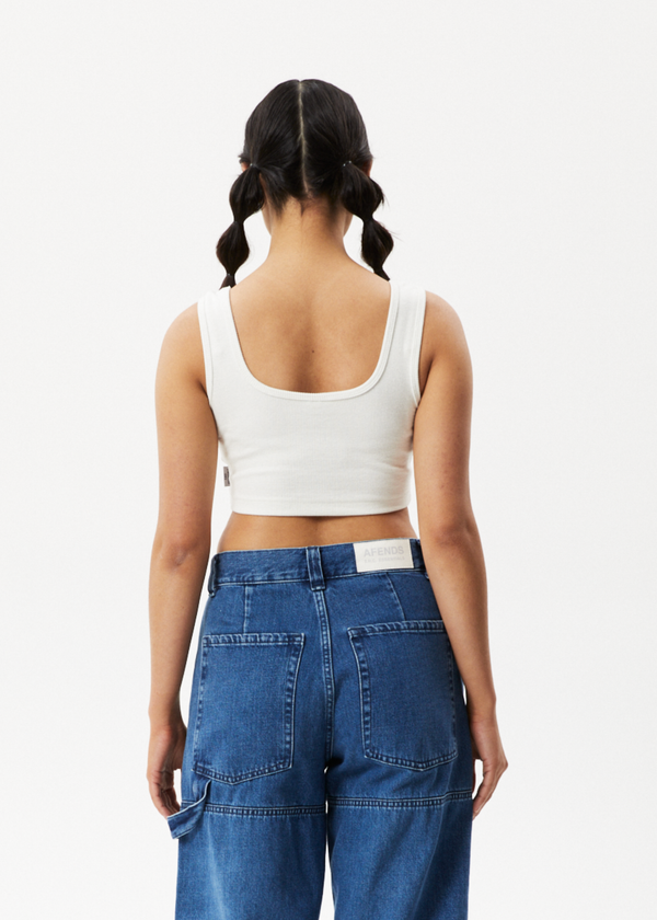 Afends Chia - Rib Cropped Singlet Off White