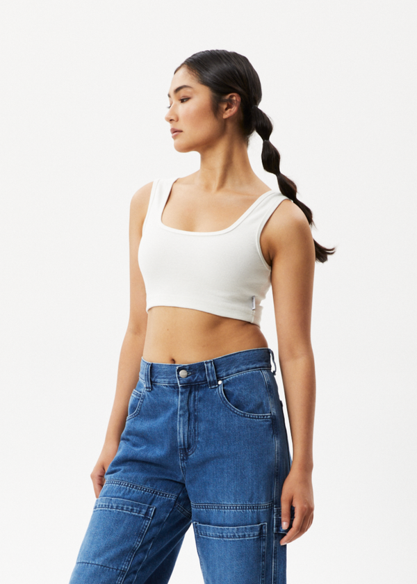 Afends Chia - Rib Cropped Singlet Off White