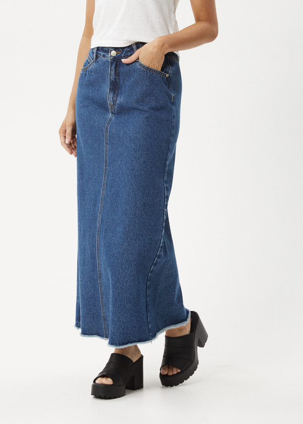 Afends Chichi - Denim Midi Skirt Authentic Blue