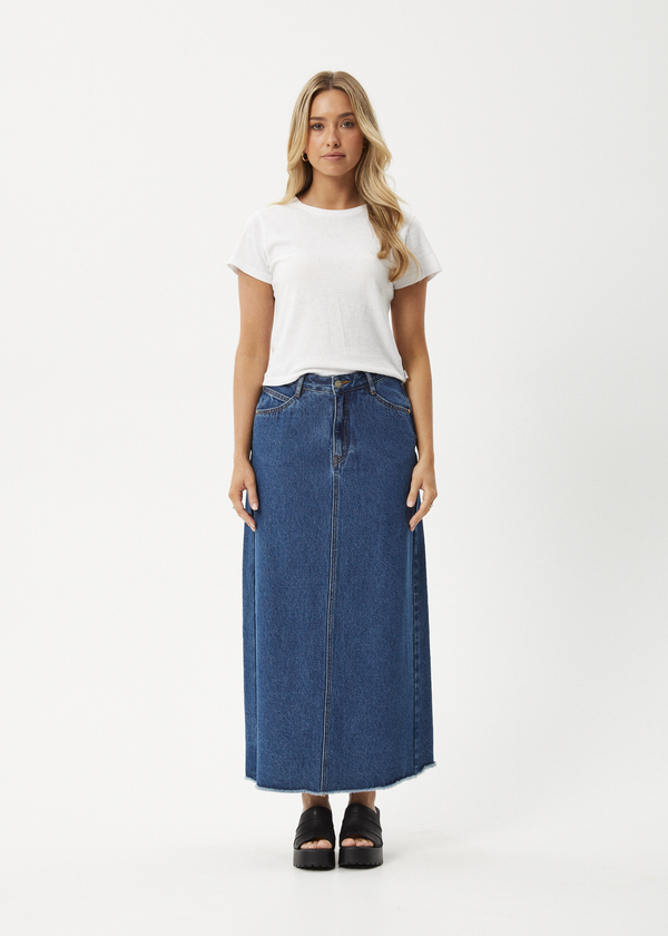 afends Chichi - Denim Midi Skirt Authentic Blue