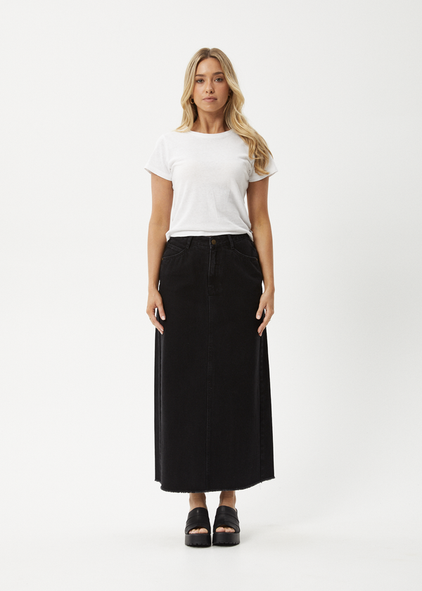afends Chichi - Denim Midi Skirt Washed Black