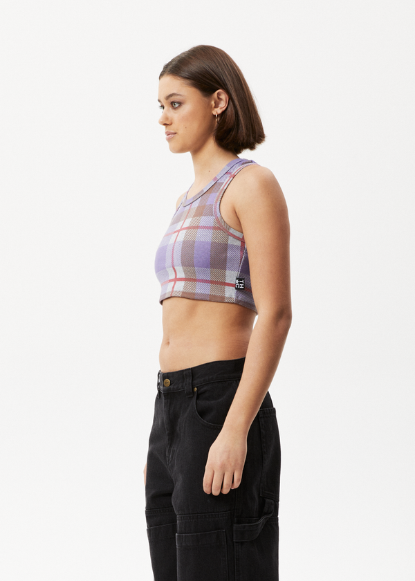 Afends Colby - Check Rib Crop Tank Plum