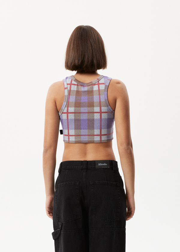 Afends Colby - Check Rib Crop Tank Plum