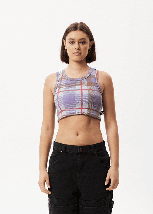 afends Colby - Check Rib Crop Tank Plum