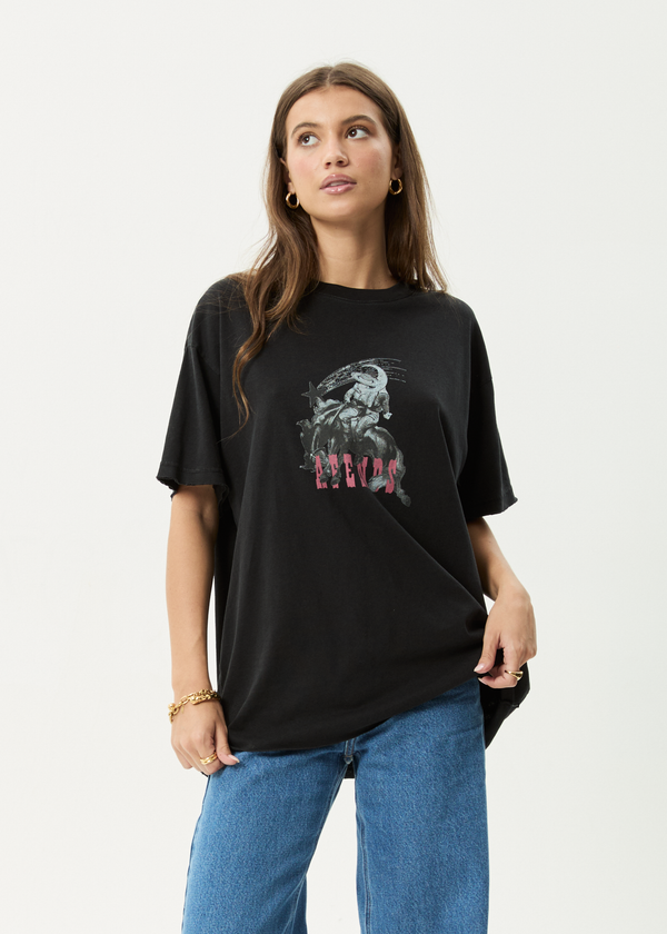 afends Cosmic Cow - Oversized Tee Stone Black