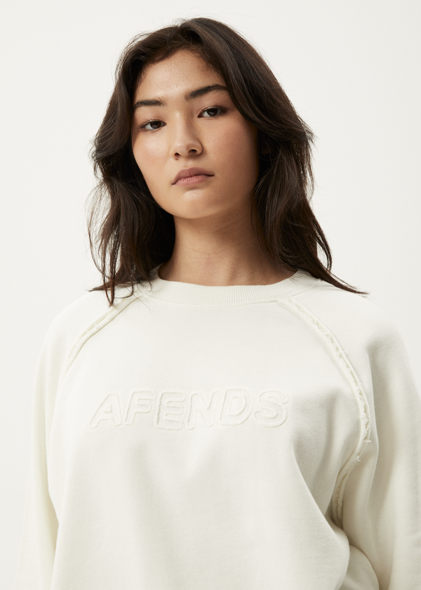 Afends Cutback - Raglan Crew Neck Jumper Off White