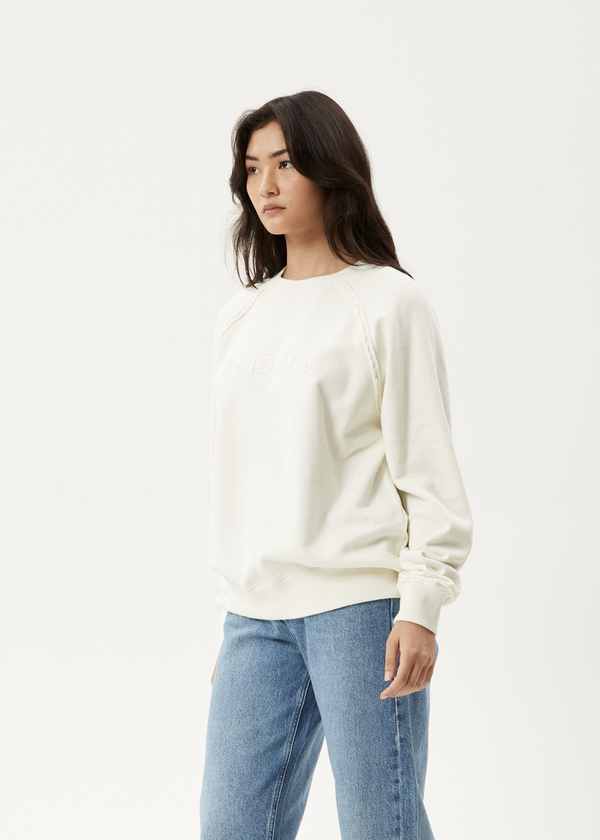 Afends Cutback - Raglan Crew Neck Jumper Off White