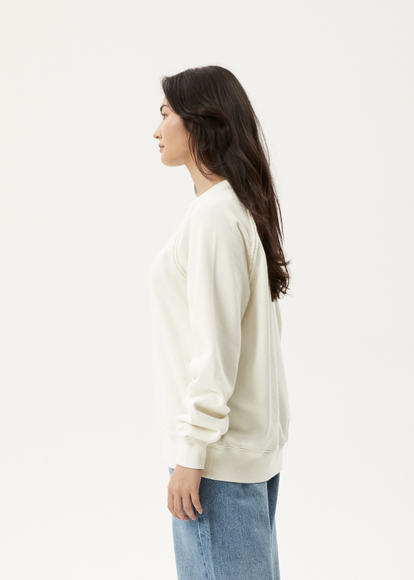 Afends Cutback - Raglan Crew Neck Jumper Off White