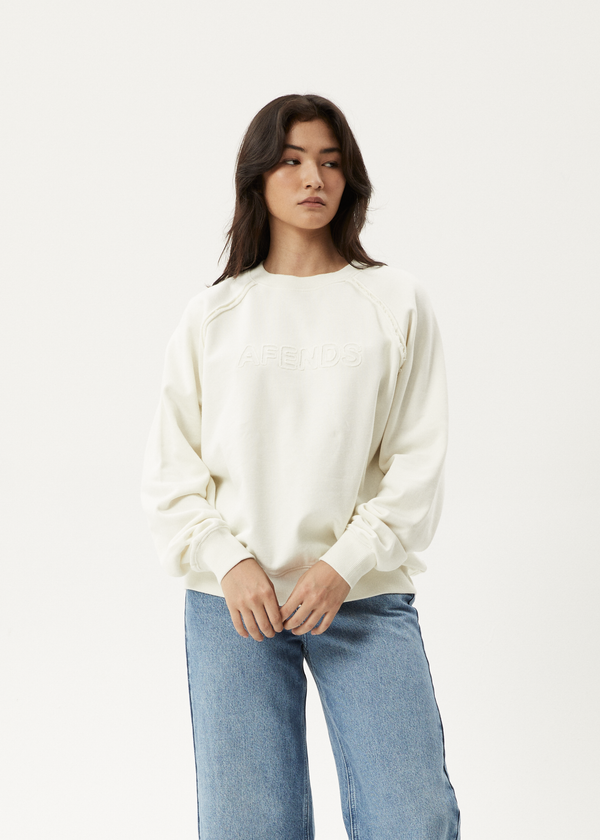 afends Cutback - Raglan Crew Neck Jumper Off White